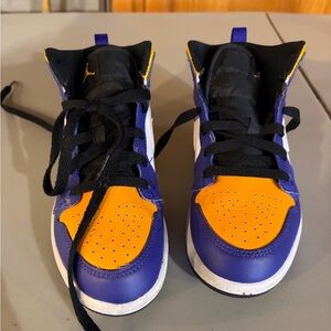 Nike Air Jordans Kids Sneakers, Size 3Y, Purple, Orange, and Black